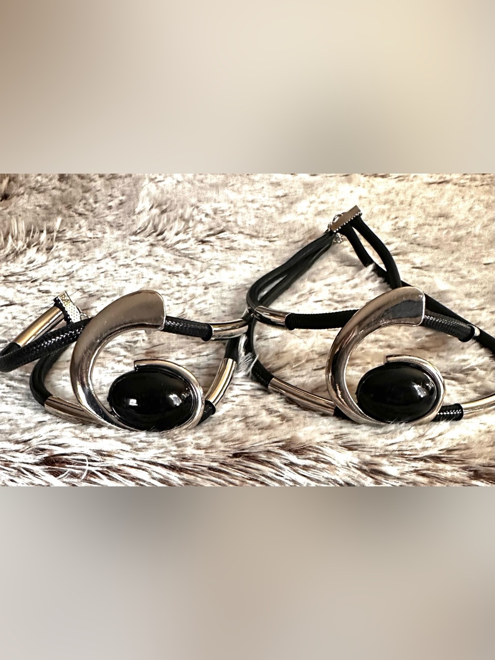 Black Stone Silver-Accent Necklace and bracelet set